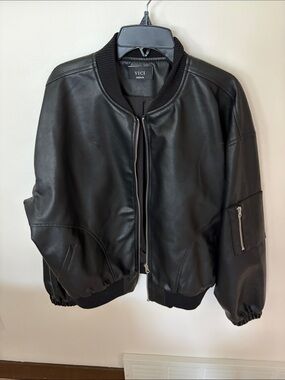 VICI Black Faux Leather Bomber Jacket